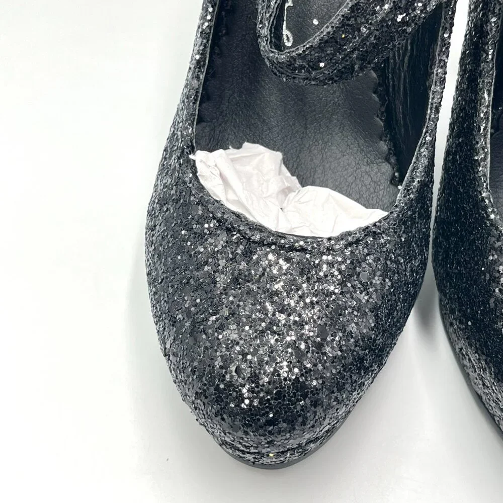 Ellie Size 8 8M Black‎ Glitter Platform Mary Jane Stiletto Heels Pumps Shoes